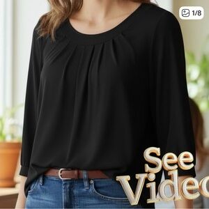 👛(ANY 2/$25) Vintage JALATE Woman Pull On Black Top Pleated Front, Unique Cuffs